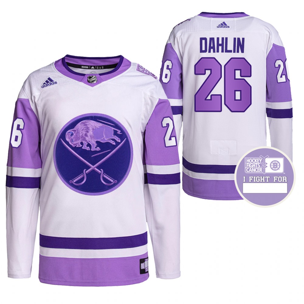 Buffalo Sabres Rasmus Dahlin Hockey Fights Cancer White Purple Primegreen Jersey