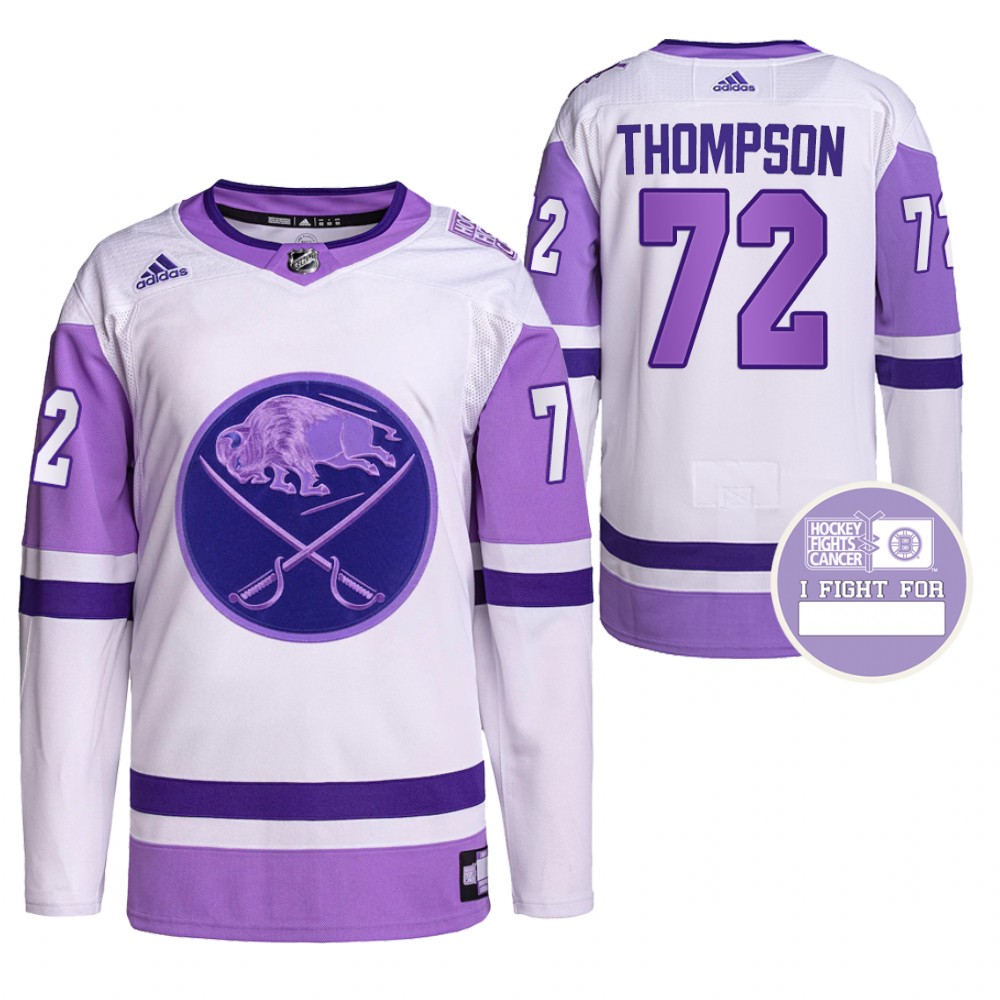 Buffalo Sabres Tage Thompson Hockey Fights Cancer White Purple Primegreen Jersey