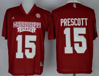 Bulldogs #15 Dak Prescott Red SEC Patch Stitched NCAA Jersey