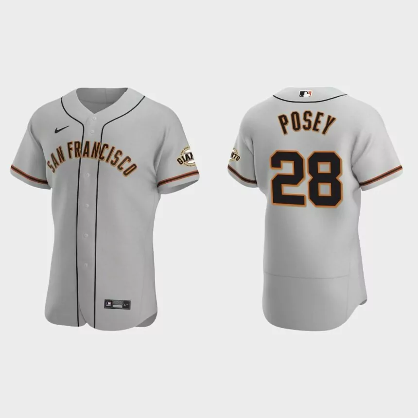 Buster Posey #28 San Francisco Giants Gray Authentic 2020 Road Jersey