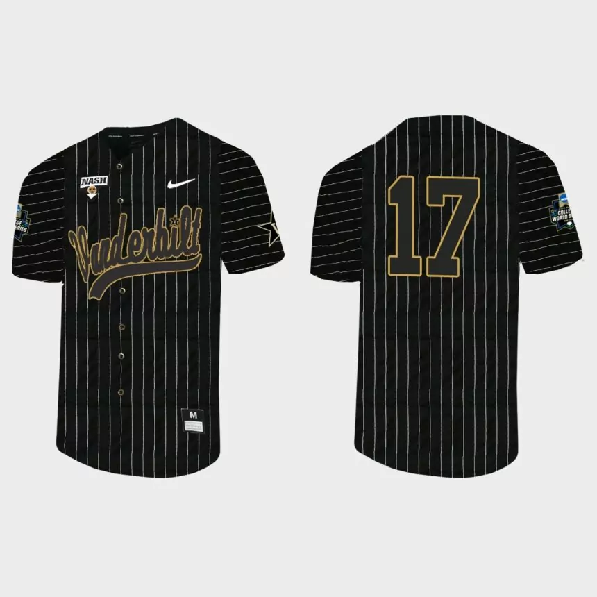 C.J. Pittaro Vanderbilt Commodores 2021 College World Series Pinstripe Baseball Jersey – Black