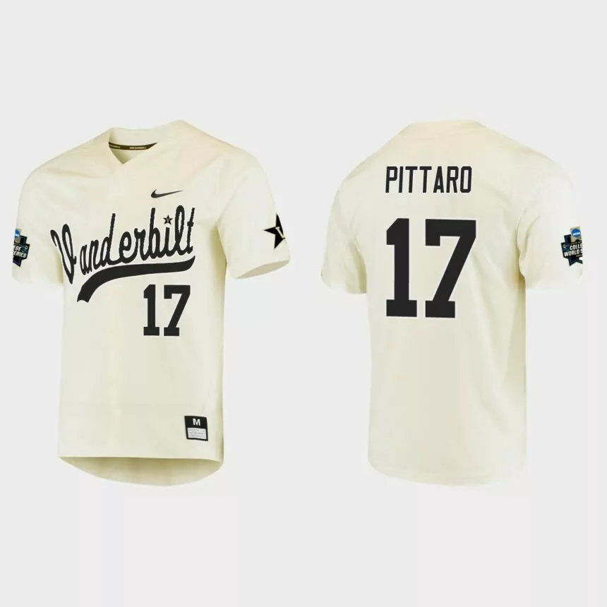 C.J. Pittaro Vanderbilt Commodores College World Series Baseball Jersey – Cream