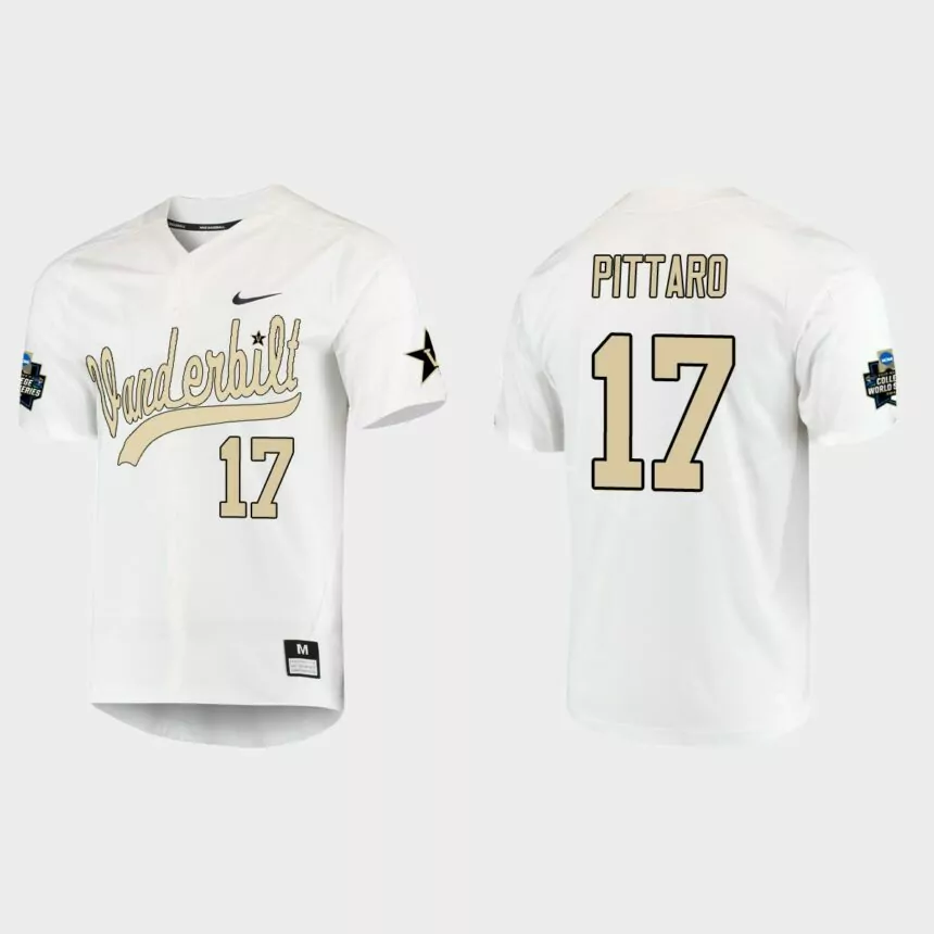 C.J. Pittaro Vanderbilt Commodores College World Series Baseball Jersey – White
