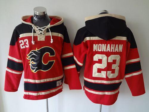 Calgary Flames #23 Sean Monahan Red Sawyer Hooded Sweatshirt Stitched NHL jersey