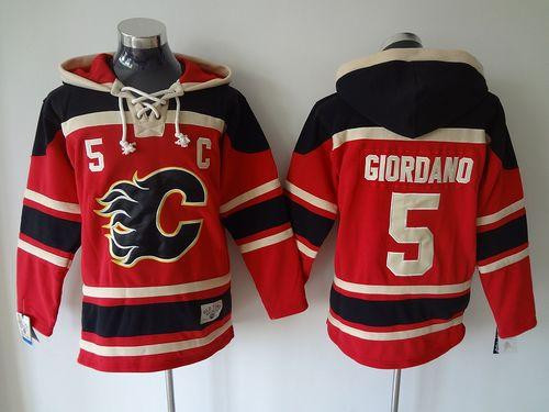 Calgary Flames #5 Mark Giordano Red Sawyer Hooded Sweatshirt Stitched NHL jersey