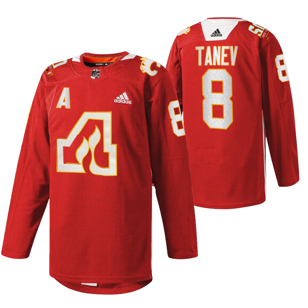 Calgary Flames Christopher Tanev Red 2022 50th Anniversary Warm-Up Jersey