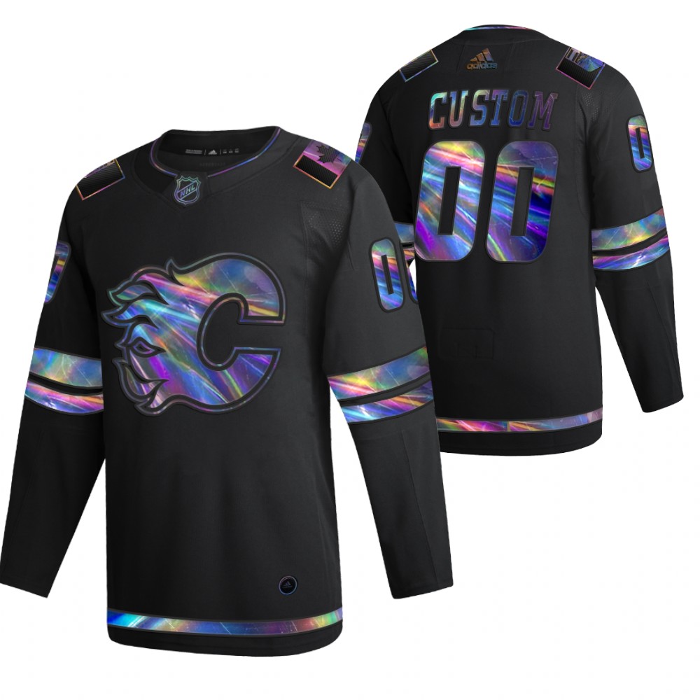 Calgary Flames Custom Black 2020-21 Iridescent Holographic Collection Authentic Jersey