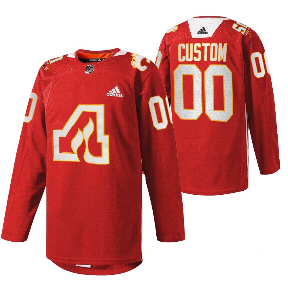 Calgary Flames Custom Red 2022 50th Anniversary Warm-Up Jersey