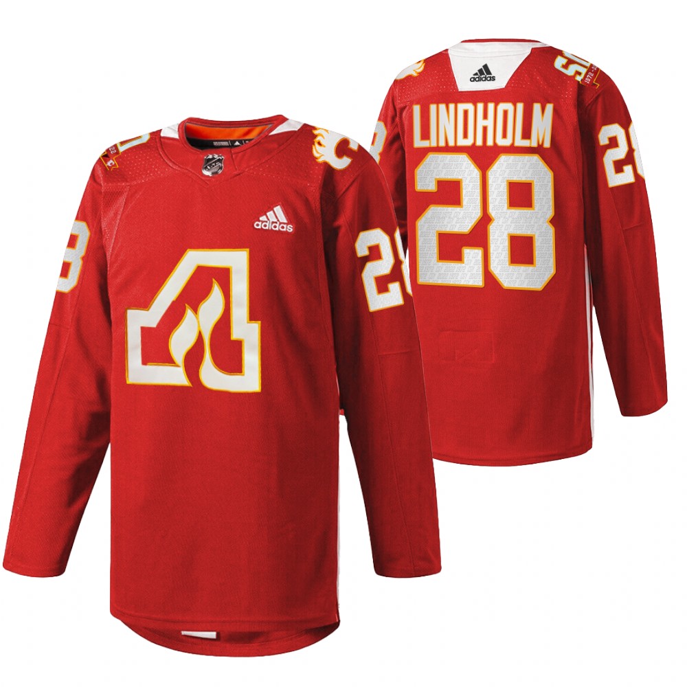 Calgary Flames Elias Lindholm Red 2022 50th Anniversary Warm-Up Jersey