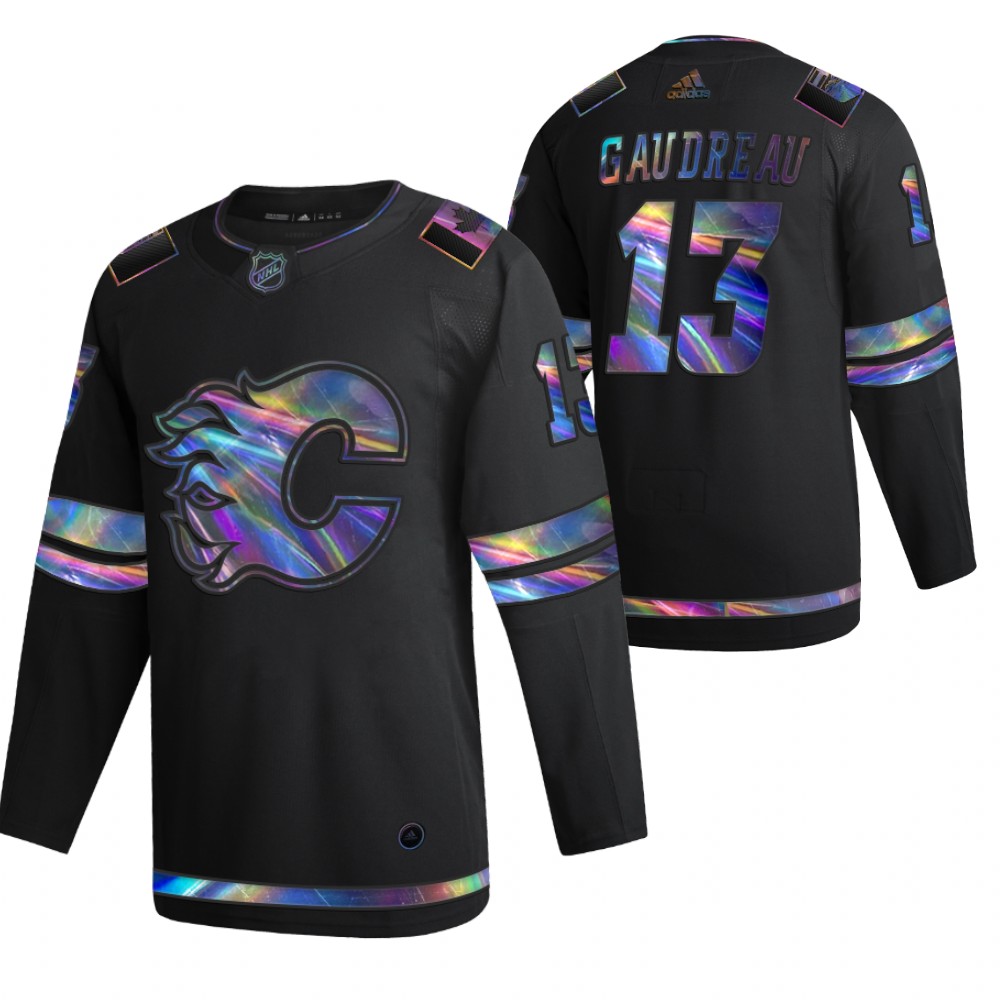 Calgary Flames Johnny Gaudreau Black 2020-21 Iridescent Holographic Collection Authentic Jersey