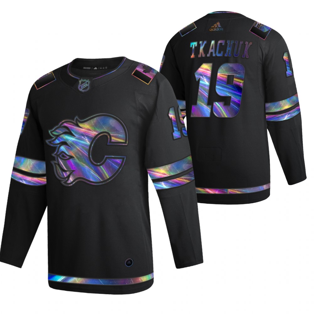 Calgary Flames Matthew Tkachuk Black 2020-21 Iridescent Holographic Collection Authentic Jersey