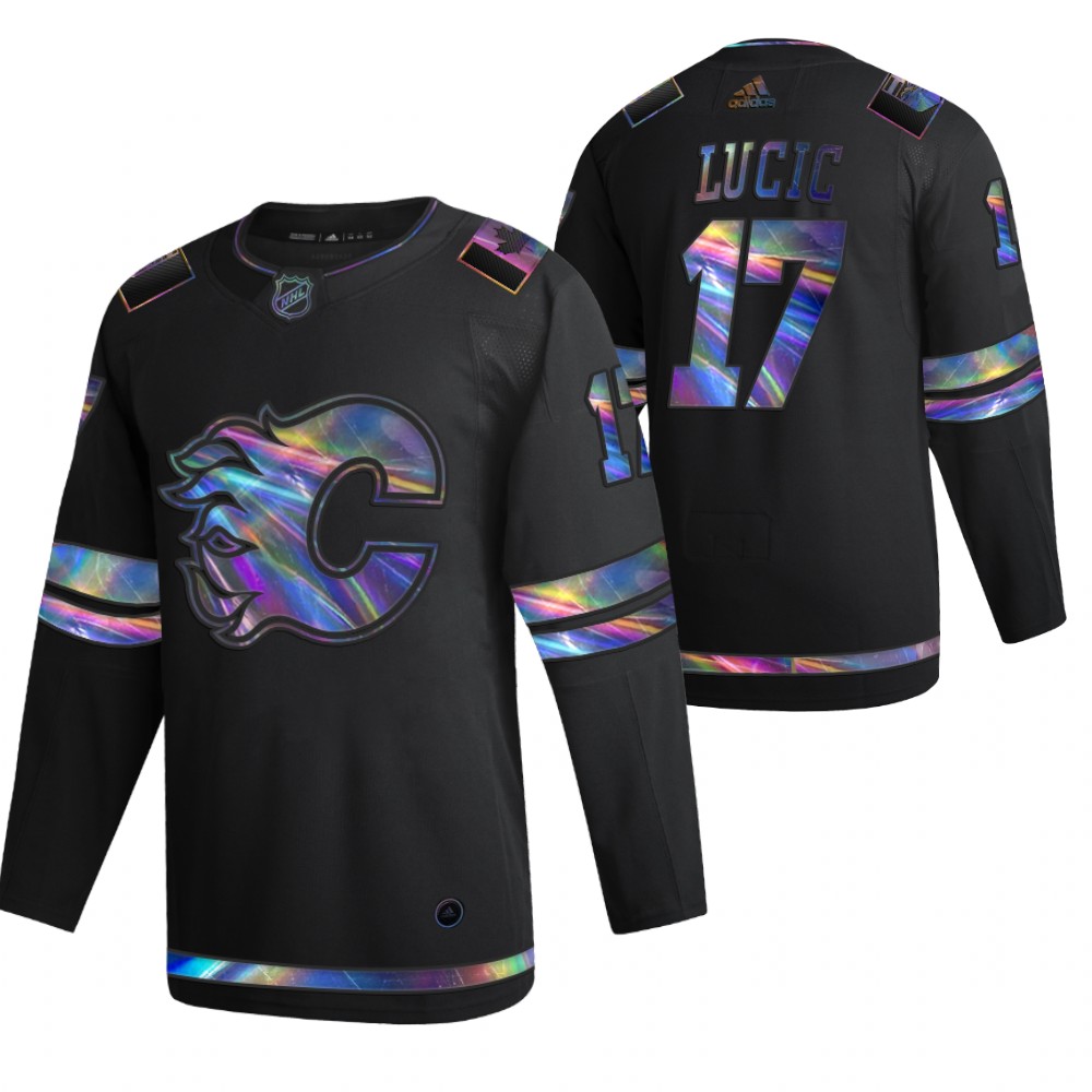 Calgary Flames Milan Lucic Black 2020-21 Iridescent Holographic Collection Authentic Jersey