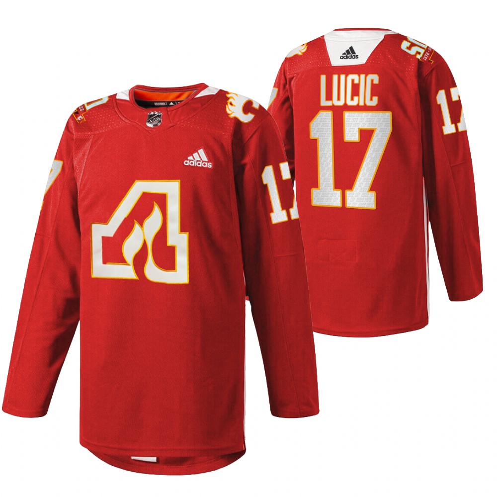 Calgary Flames Milan Lucic Red 2022 50th Anniversary Warm-Up Jersey