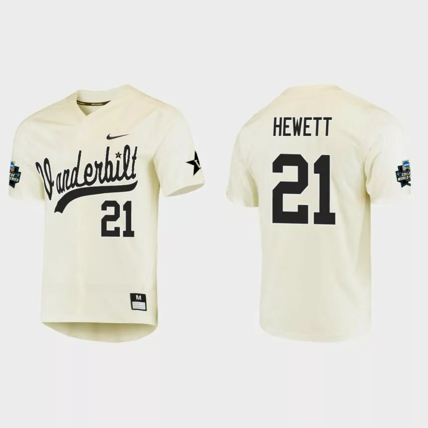Calvin Hewett Vanderbilt Commodores College World Series Baseball Jersey – Cream