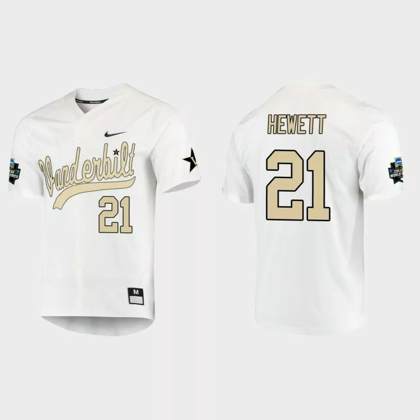 Calvin Hewett Vanderbilt Commodores College World Series Baseball Jersey – White