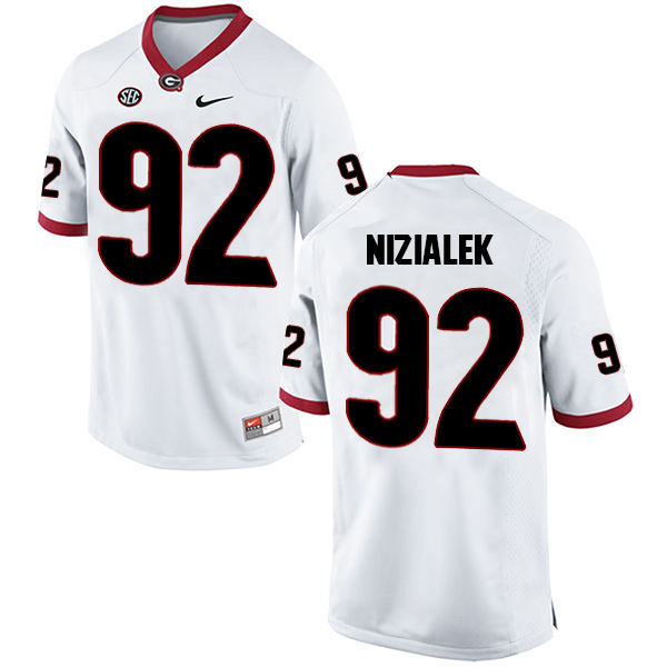 Cameron Nizialek Georgia Bulldogs Men's Jersey - #92 NCAA White Limited Away