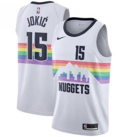Camiseta Nikola Jokic #15 Denver Nuggets 19 Blanco Arcoiris City Edition