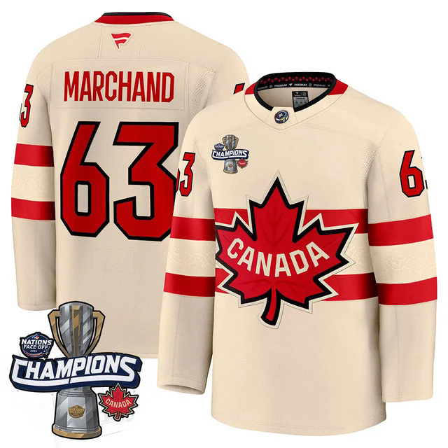 Canada 2025 4 Nations Face-Off Champions Jersey #63 Marchand.webp