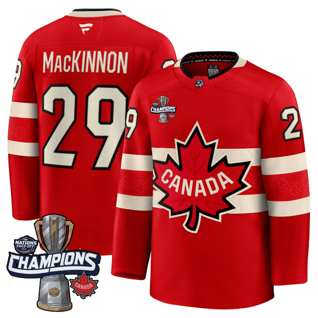 Canada 2025 4 Nations Face-Off Champions Jersey RED #29 MacKINNON.webp