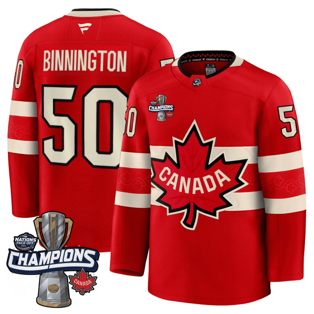 Canada 2025 4 Nations Face-Off Champions Jersey RED #50 BINNINGTON.webp