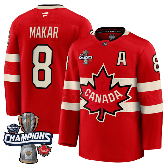 Canada 2025 4 Nations Face-Off Champions Jersey RED #8 MAKAR.webp