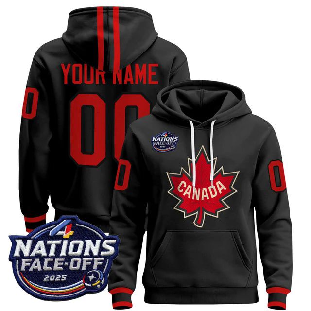 Canada 4 Nations Face-Off 2025 Custom Pullover Hoodie BLACK.webp