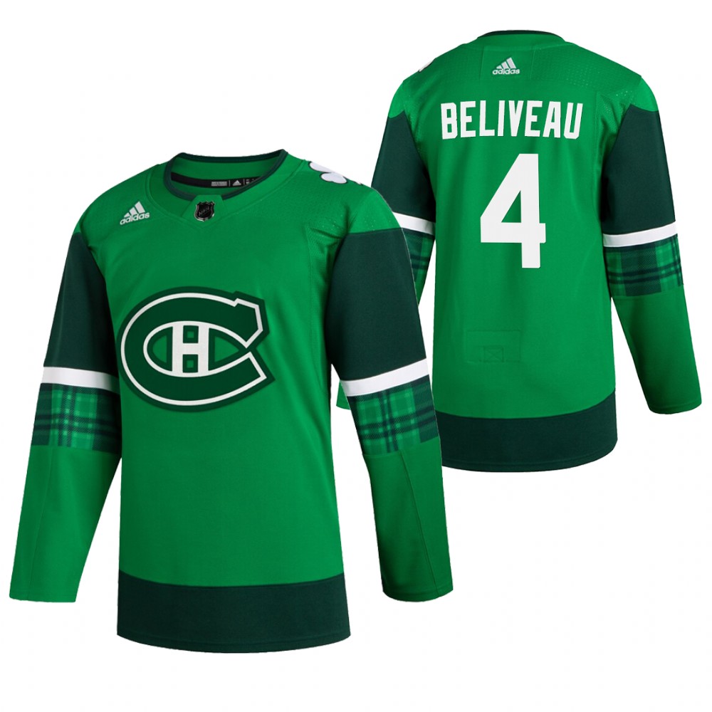 Canadiens Jean Beliveau 2020 St. Patrick's Day Green #4 Jersey Authentic Player