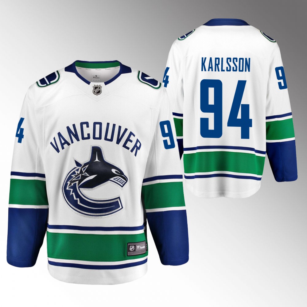 Canucks #94 Linus Karlsson White Away Jersey