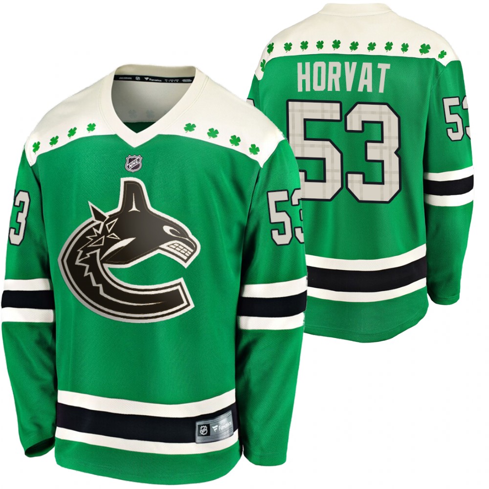 Canucks Bo Horvat 2020 St. Patrick's Day Green #53 Jersey Replica Player