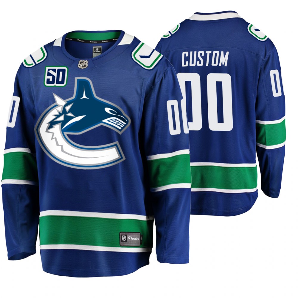 Canucks Custom Blue Home Breakaway 50th Anniversary Player Jersey