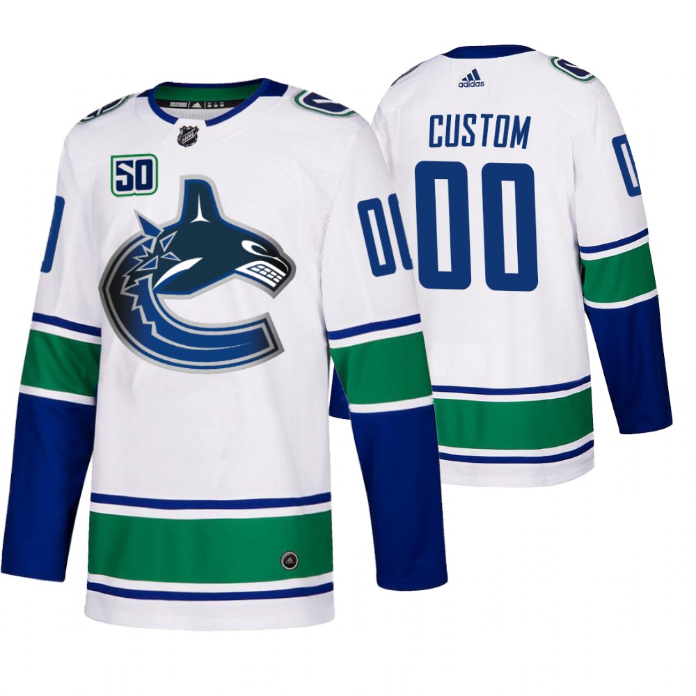 Canucks Custom White Away 50th Anniversary Authentic Jersey