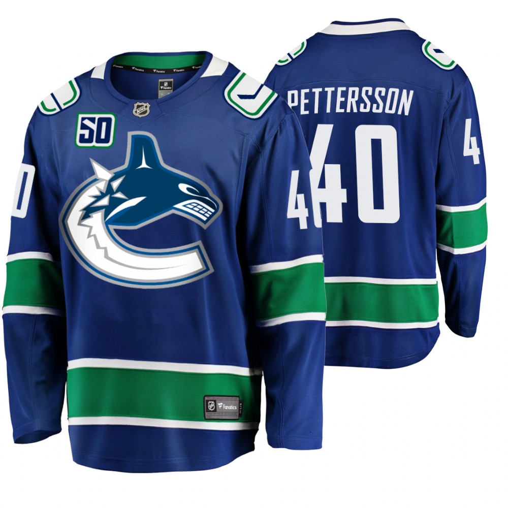 Canucks Elias Pettersson Blue Home Breakaway 50th Anniversary Player Jersey
