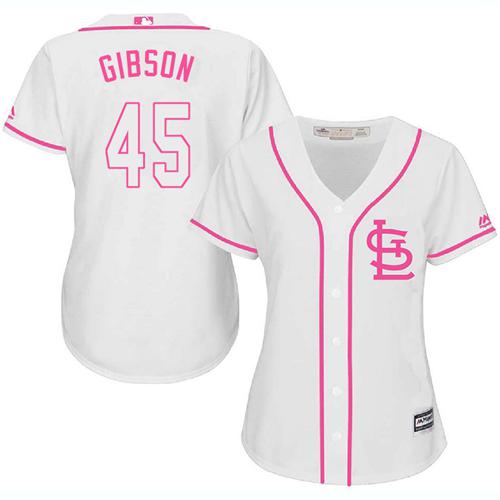 Cardinals #45 Bob Gibson White Pink Fashion Women's Stitched MLB Jersey
