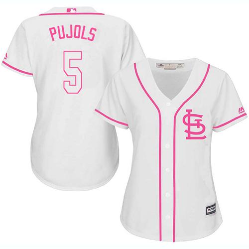 Cardinals #5 Albert Pujols White Pink Fashion Women's Stitched MLB Jersey