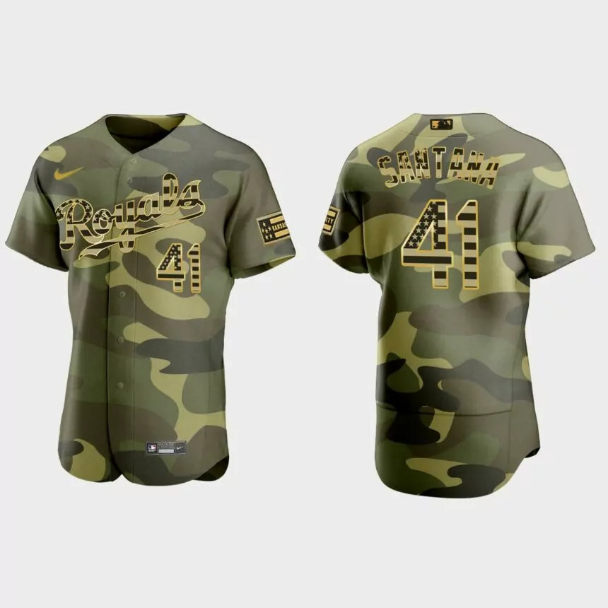 Carlos Santana Kansas City Royals 2022 Armed Forces Day Authentic Jersey – Camo