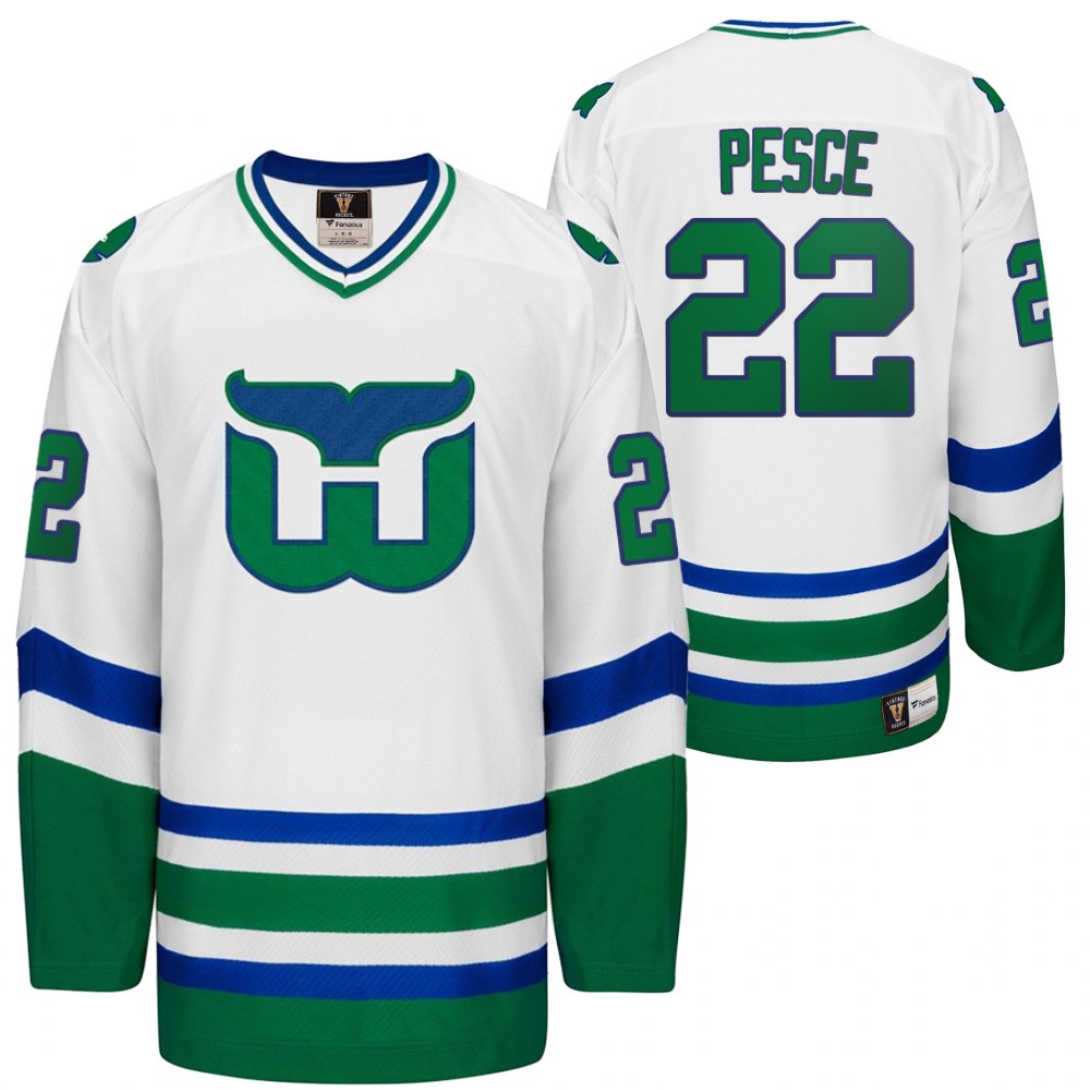 Carolina Hurricanes Hartford Heritage Whalers Night Brett Pesce Throwback White Jersey