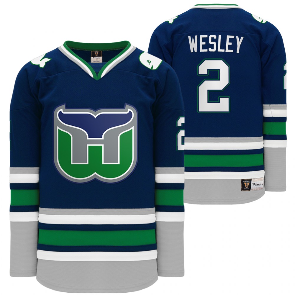 Carolina Hurricanes Hartford Heritage Whalers Night Glen Wesley Throwback Navy Jersey