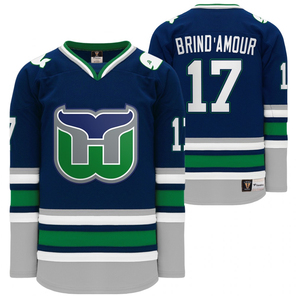 Carolina Hurricanes Hartford Heritage Whalers Night Rod Brind'Amour Throwback Navy Jersey
