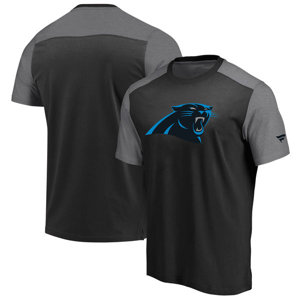 Carolina Panthers NFL Pro Line By Fanatics Branded Iconic Color Block T-Shirt BlackHeathered Gray