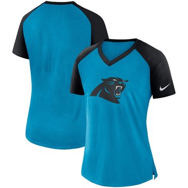 Carolina Panthers Nike Women's Top V Neck T-Shirt Blue Black