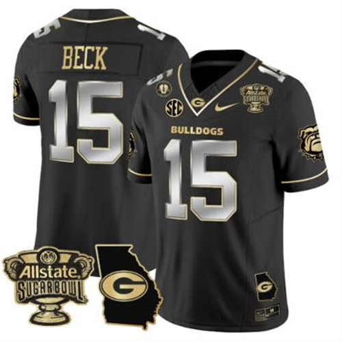 Carson Beck Jersey #15 Georgia Bulldogs 2025 Sugar Bowl Patch Vapor Black Gold