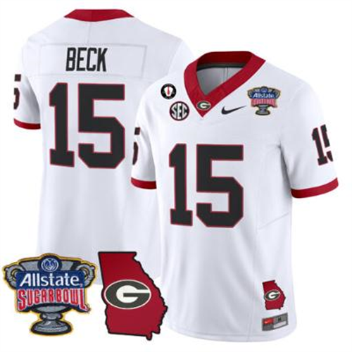 Carson Beck Jersey #15 Georgia Bulldogs 2025 Sugar Bowl Patch Vapor White