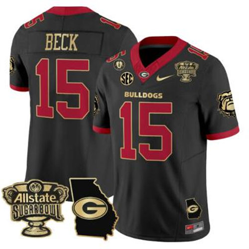 Carson Beck Jersey #15 Georgia Bulldogs 2025 Sugar Bowl Vapor Black Gold Trim