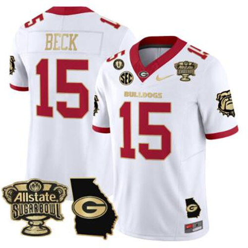Carson Beck Jersey #15 Georgia Bulldogs 2025 Sugar Bowl Vapor White Gold Trim