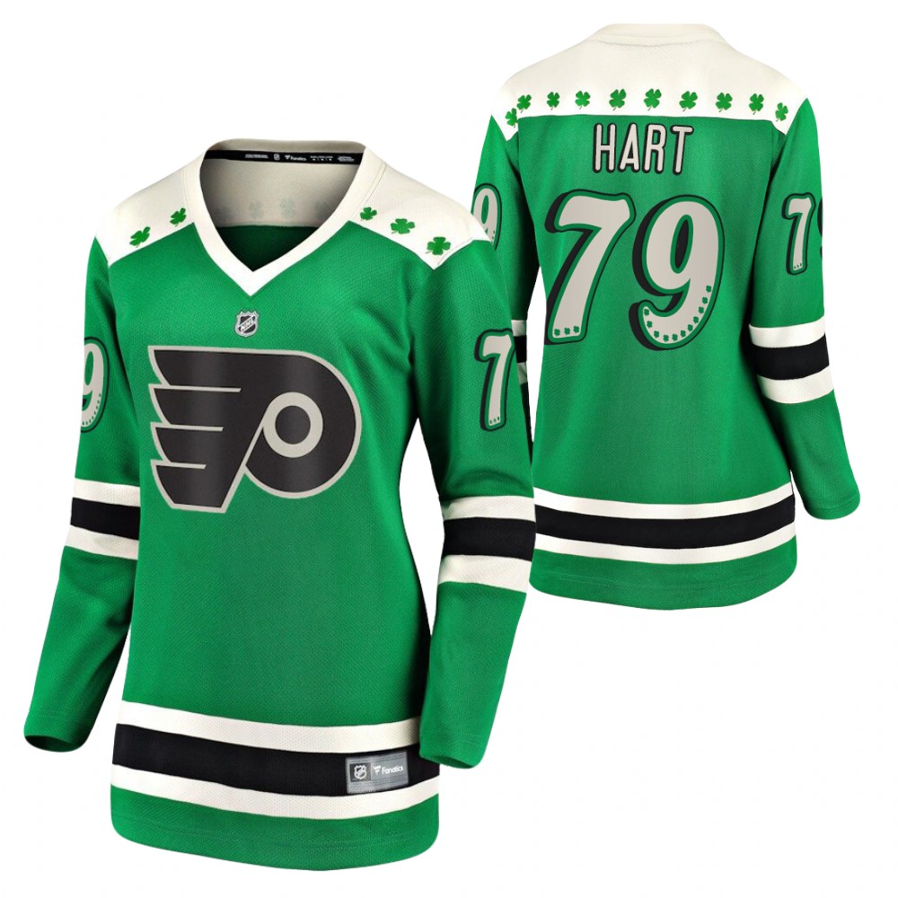 Carter Hart #79 Flyers 2021 St. Patrick's Day Women Jersey Green
