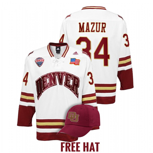 Carter Mazur College Hockey Denver Pioneers White Jersey