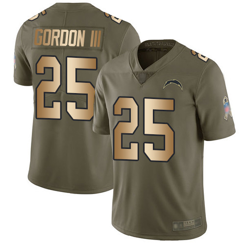 Chargers #25 Melvin Gordon III Olive Gold Men's Stitched Football Limited 2017 Salute To Service Jersey