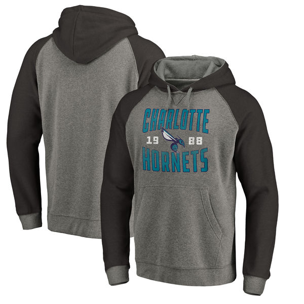 Charlotte Hornets Fanatics Branded Ash Antique Stack Tri Blend Raglan Pullover Hoodie