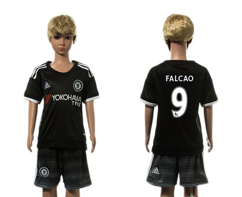 Chelsea #9 Falcao Black Kid Soccer Club Jersey