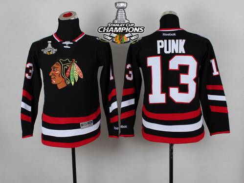 Chicago Blackhawks #13 CM Punk 2014 Stadium Series Black Kids Jersey W 2015 Stanley Cup Champion Patch